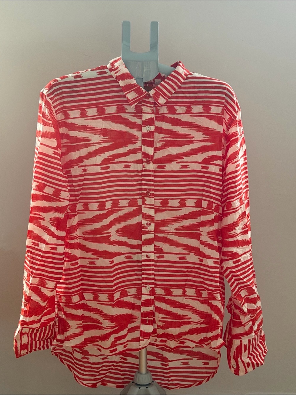 Coniglio Palm Beach Red White Print Cotton Button Down Shirt Like New - Picture 10 of 14